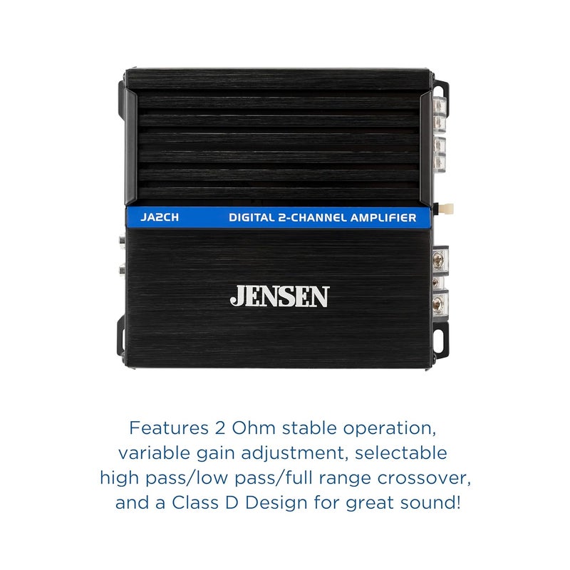 Jensen JA2CH Class-D 2-Channel Car Audio Amplifier | Motorcycle, ATV/UTV, Golf Cart Audio | 600 Watts Peak Power | Efficient Compact Design | Bridegeable - Image 4